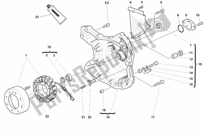 All parts for the Generator Cover of the Ducati Monster 900 City 1999